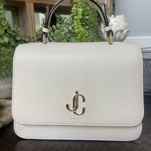Jimmy Choo small cream beige handbag with gold accents